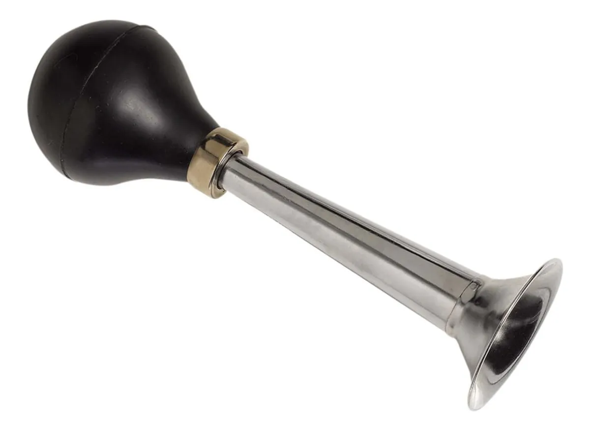 Cuerno de Payaso Profesional Metal Plateado y Negro - Talla Única para Disfraces y Fiestas - Accesorio Divertido y Duradero