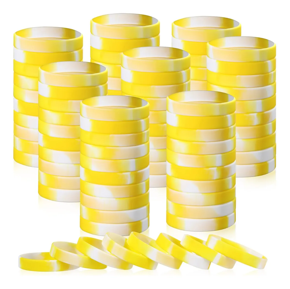 100 Pulseras de Silicona Duraderas para Mujer y Hombre | Estilo Casual Amarillo y Blanco | Accesorios Deportivos y de Moda