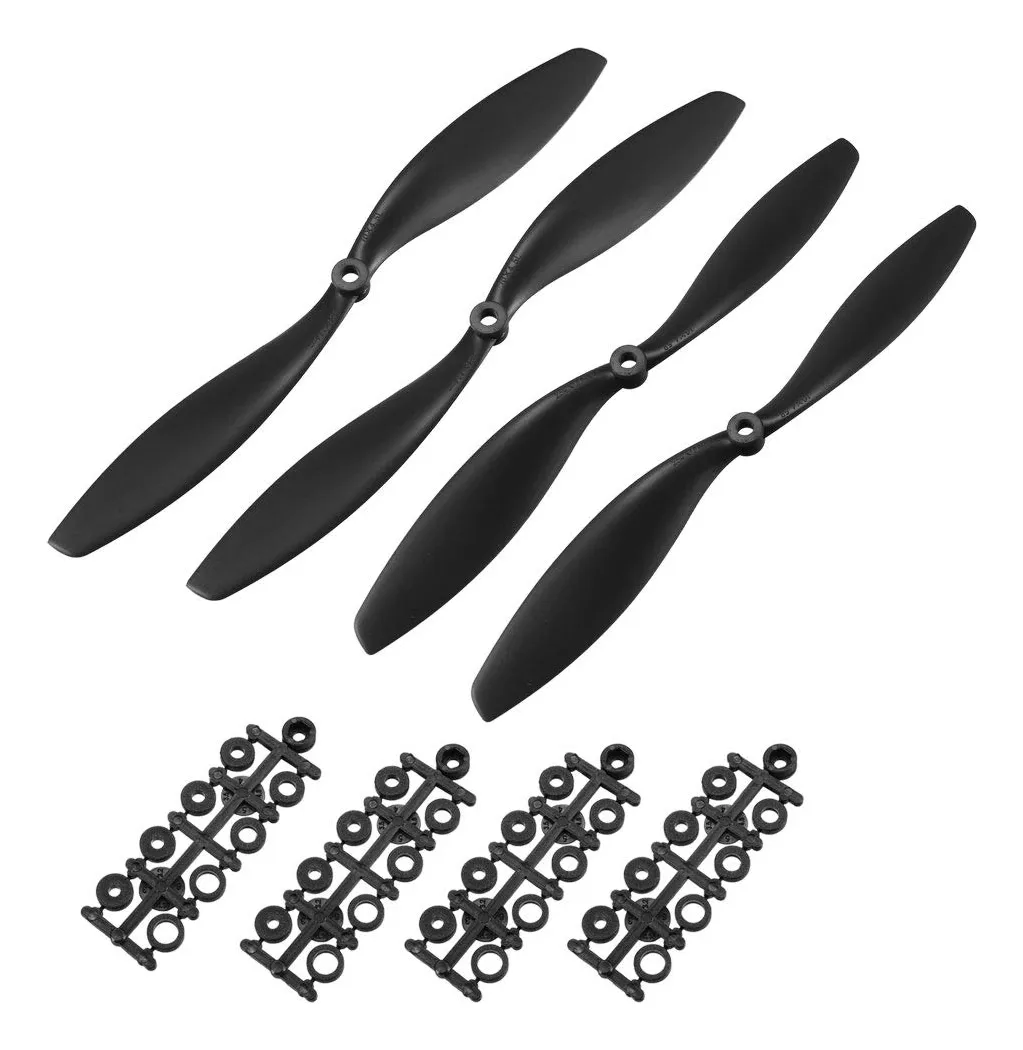 Hélices RC 10x4.5 Pulgadas (2 Pares) para Drones y Aviones a Escala - Negro, Incluye Anillos Adaptadores - Rendimiento y Estabilidad Optimizados