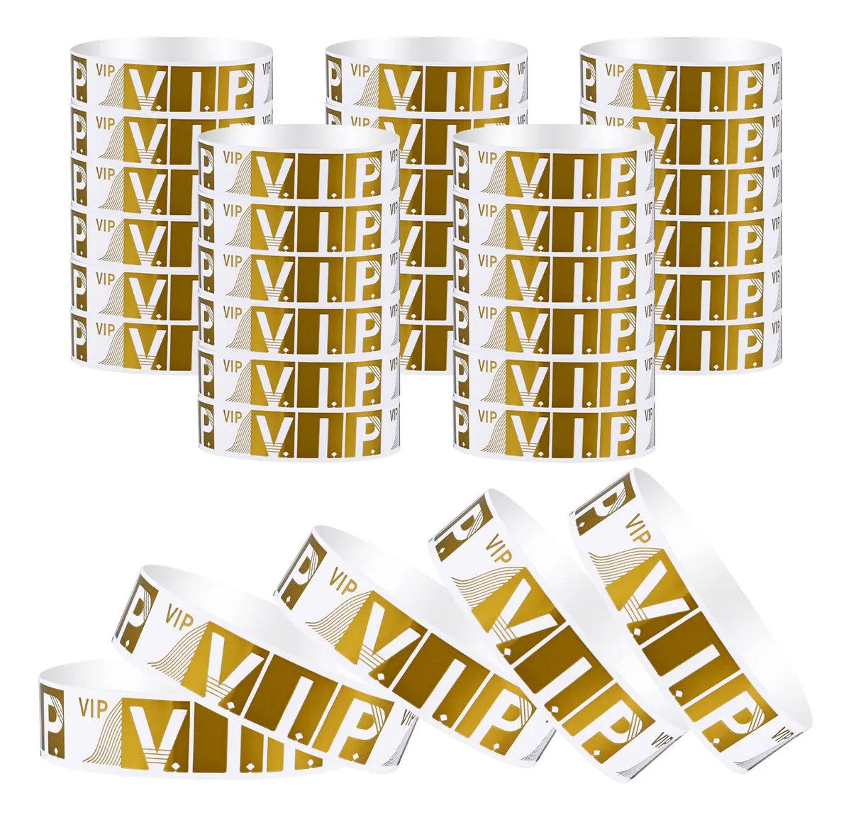 100 Pulseras VIP Doradas Impermeables para Eventos y Fiestas - Elegancia y Durabilidad en Color Oro Brillante
