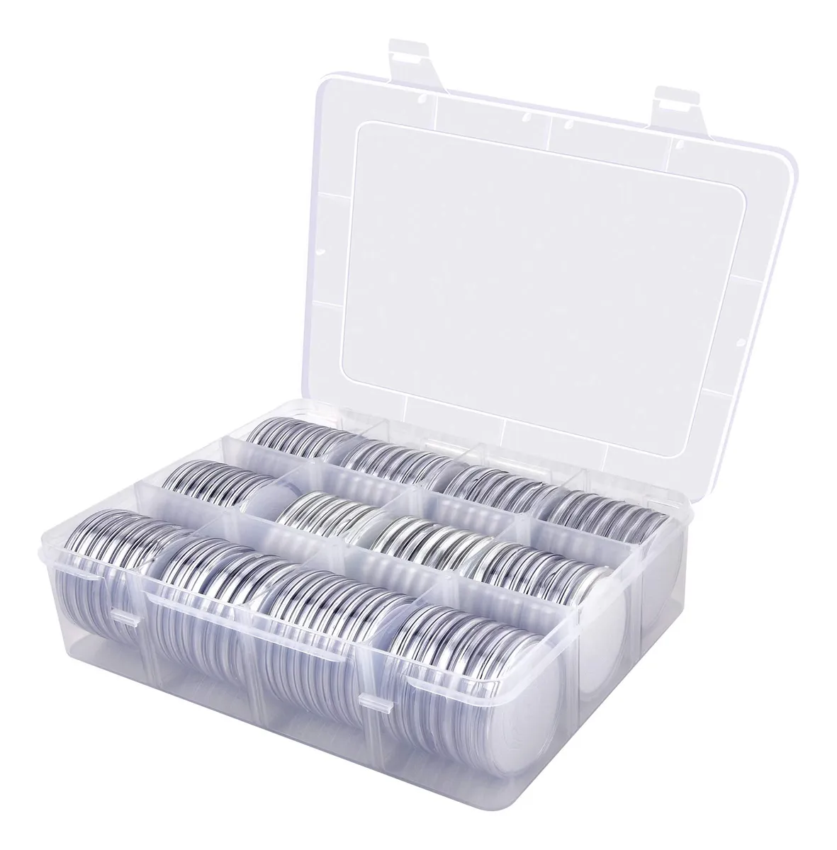 Cápsulas Protectoras para Monedas - 108 Unidades con Caja de Almacenamiento Transparente y Segura - Ideal Coleccionistas