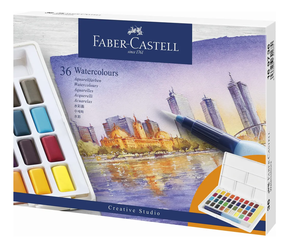 Acuarelas en Sartenes Faber-Castell 36 Colores - Pigmentos de Alta Calidad para Artistas Profesionales y Aficionados - Kit Completo para Técnicas Húmedas y Secas
