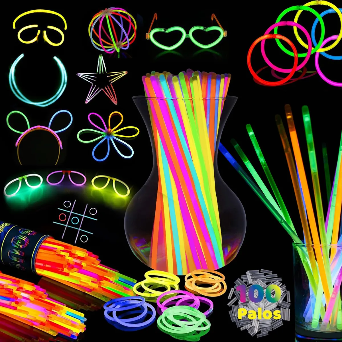 100 Pulseras LED Neón Impermeables, Luces de Colores para Fiestas y Eventos DIY, Brillantes y Divertidas