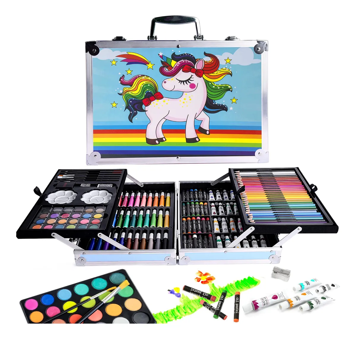 Kit de Dibujo Profesional 145 Piezas Arte Color Azul Completo para ...