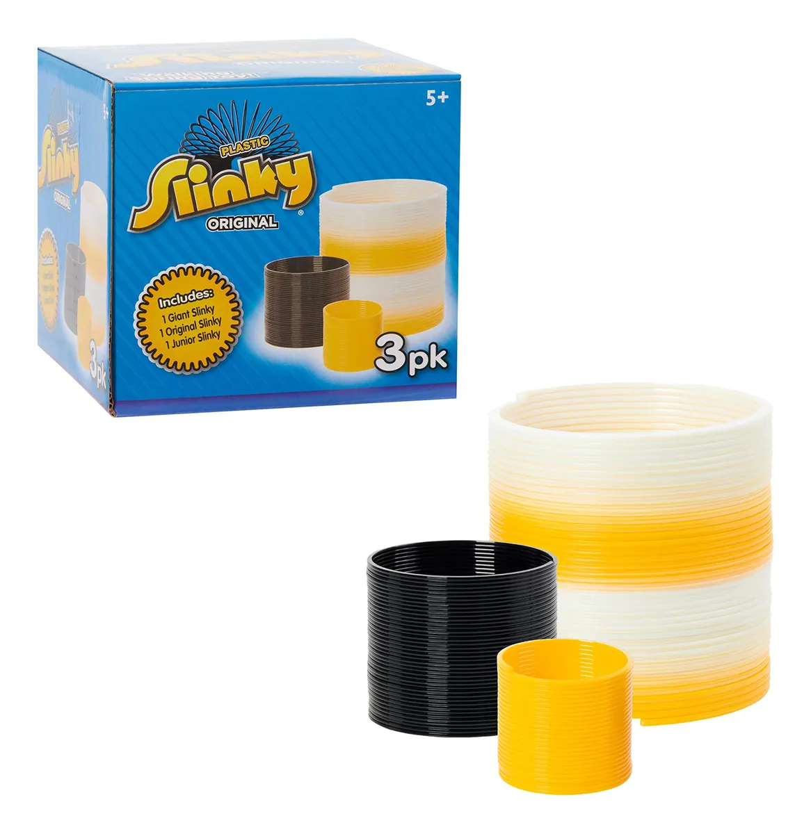 Pack 3 Slinky Gigante Clásico y Junior: Juguete Divertido de Plástico para Niños y Adultos, Estimula la Coordinación y la Diversión Familiar