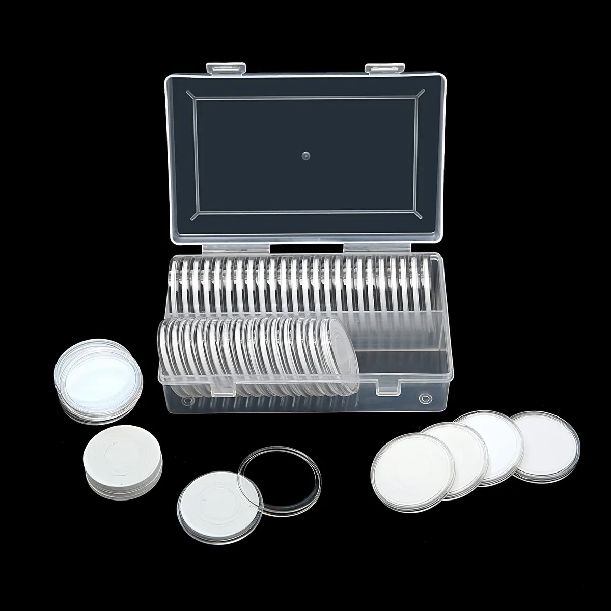 Cápsulas Protectoras para Monedas de 41 mm - Set de 48 Unidades con Práctica Caja Organizadora para Coleccionistas | Conservación Segura y Ordenada