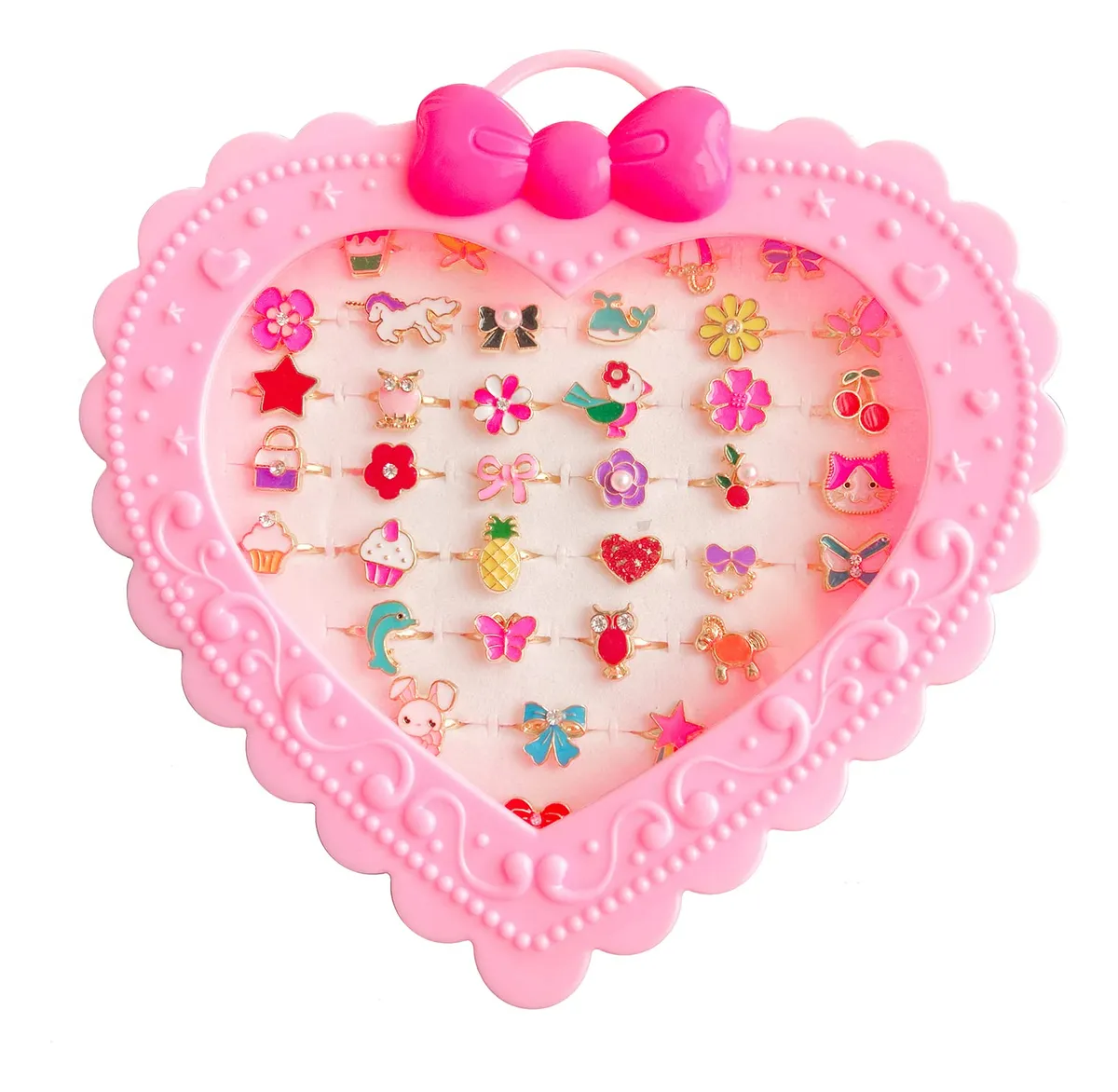 Anillos de Joyería Ajustables para Niñas - Set de 36 Piezas en Caja | Regalo Ideal para Pequeñas Princesas | Diseños Variados y Seguros