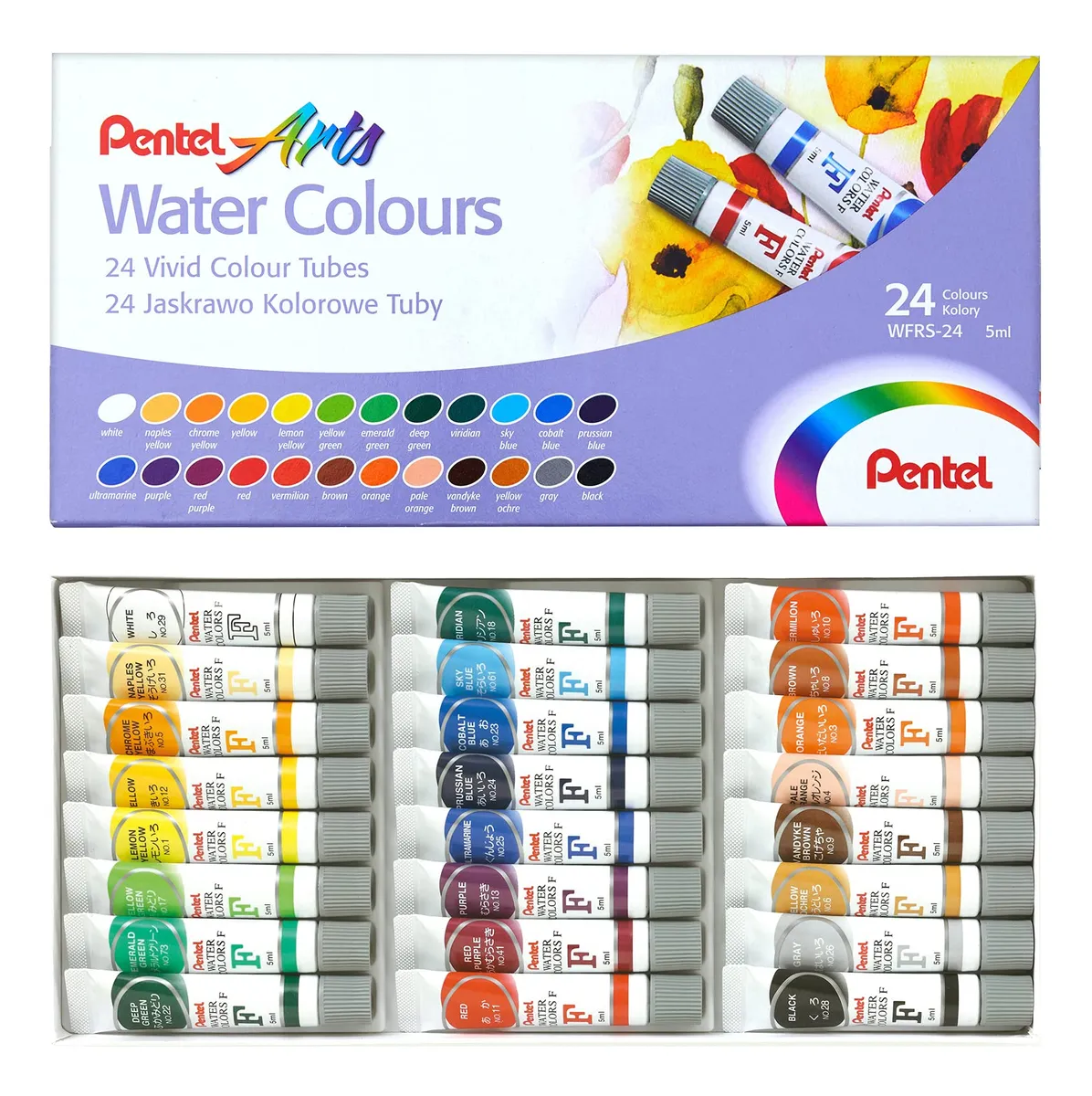 Acuarelas Pentel Arts Colores Vívidos Estuche 24 Piezas Multicolor - Pigmentos de Alta Calidad para Artistas y Aficionados - Set Completo para Pintura y Dibujo Profesional