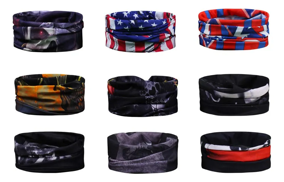 Pack 9 Bandanas UV Elásticas Deportivas Actividades Aire Libre - Diseño Tela Black Skull - Protección Solar Transpirable
