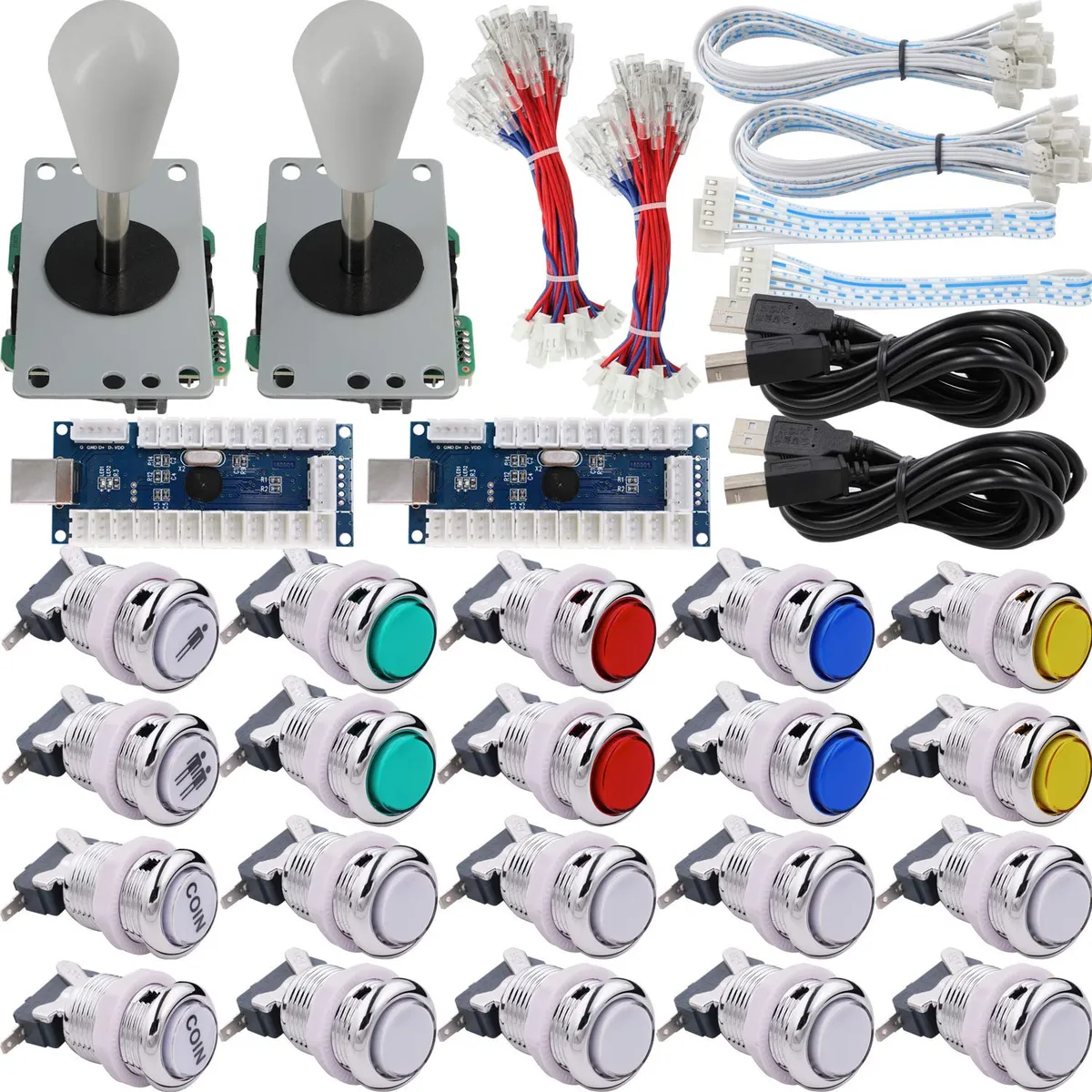 Kit Controlador de Juego USB para PC 2 Jugadores | Crea tus Arcade DIY con LED | Compatible con Sistemas Operativos