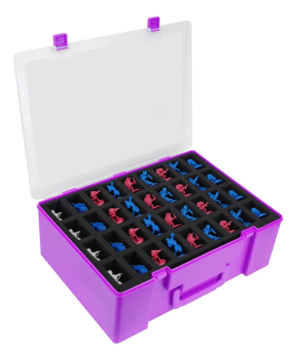 Caja de Transporte Profesional para Miniaturas con Espuma de 108 Ranuras - Protección Segura y Organizada para tus Figuras de Juego - Color Púrpura Vibrante