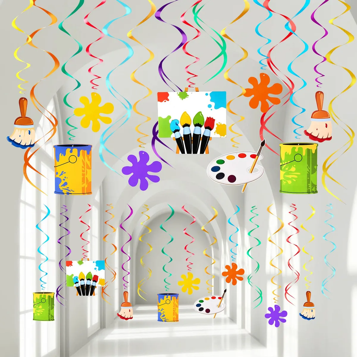 54 Decoraciones de Fiesta Colgantes Temática de Pintura para Niños - Adornos Colgantes Divertidos y Coloridos para Cumpleaños y Eventos Infantiles