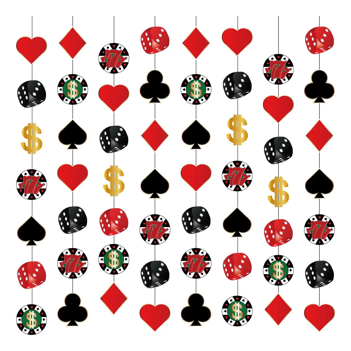 8 Piezas Decoración Fiesta Temática Casino Guirnaldas Póker Estilo Casino para Eventos y Celebraciones - Ambiente Festivo y Divertido