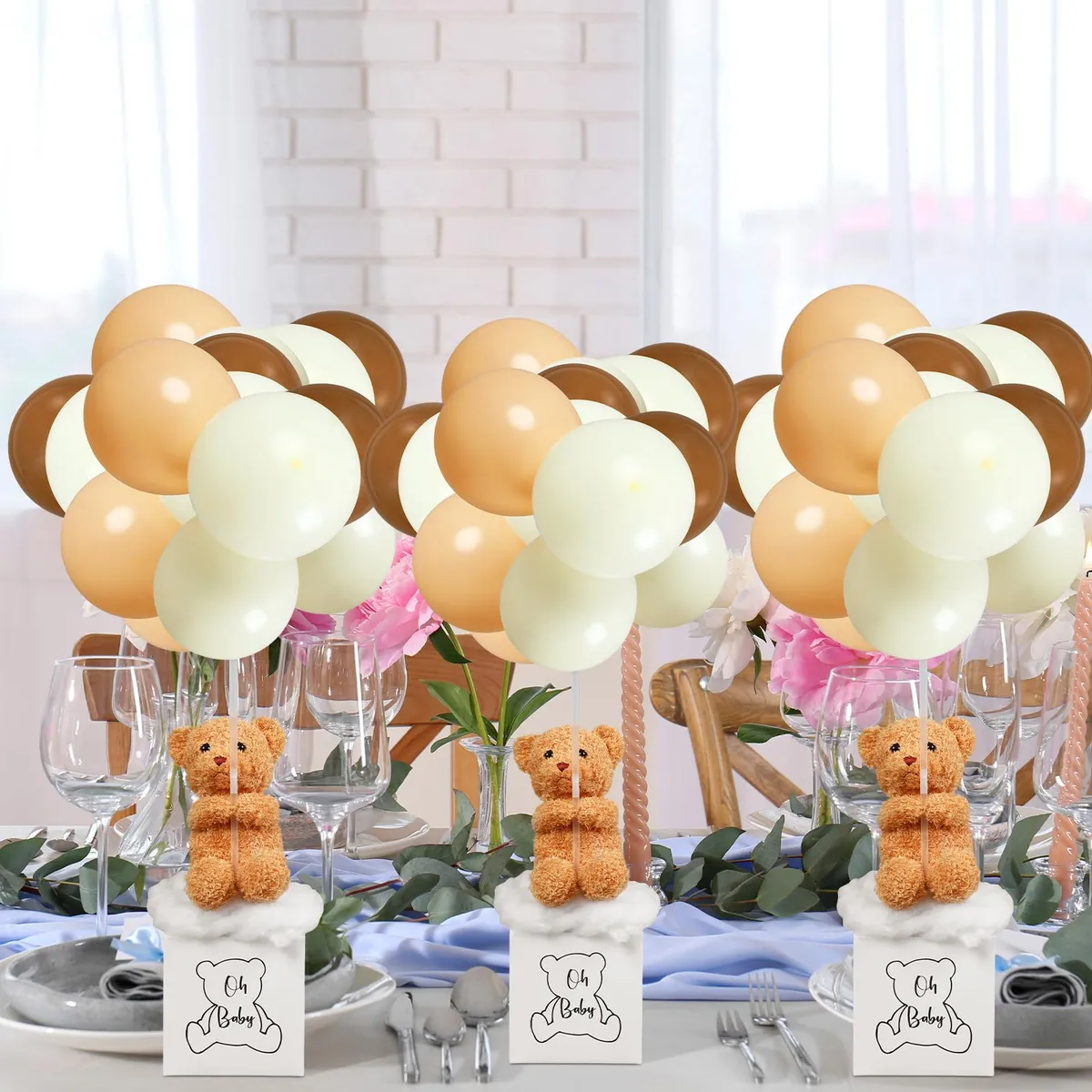 Juego 3 Decoraciones Oso Café para Baby Shower | Adorno Temático Marrón para Fiesta Infantil | Regalo Único y Encantador