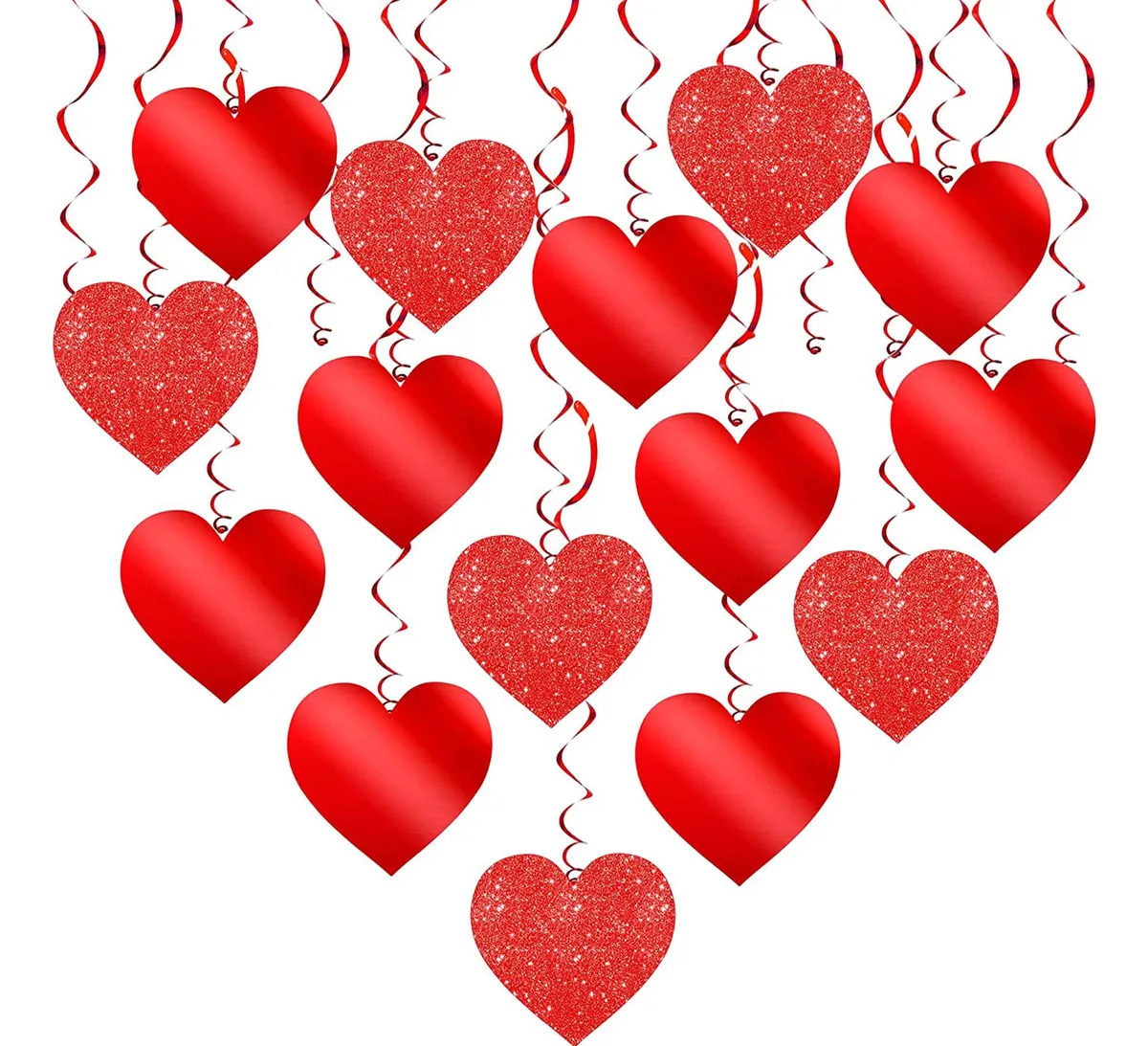 30 Espirales Colgantes Corazón Rojo Decoración Fiesta San Valentín, Bodas, Cumpleaños - Elegante Adorno para Colgar en Interiores y Exteriores