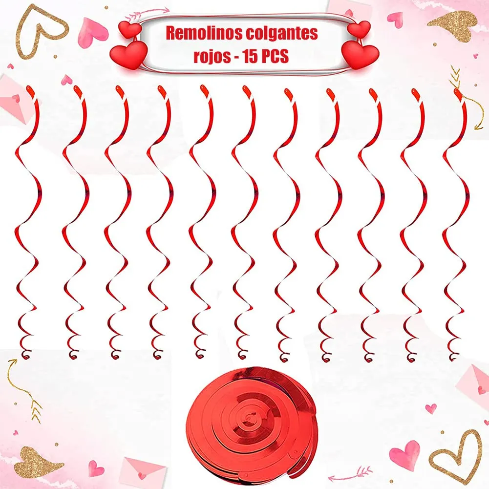 30 Espirales Colgantes Corazón Rojo Decoración Fiesta San Valentín, Bodas, Cumpleaños - Elegante Adorno para Colgar en Interiores y Exteriores - Image 3
