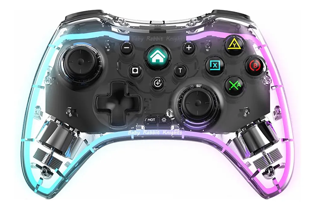 Control Inalámbrico Transparente RGB para Nintendo Switch | Conexión Bluetooth Estable y Diseño Gamer | Ideal para Juegos Intensos | Color Vibrante Transparente