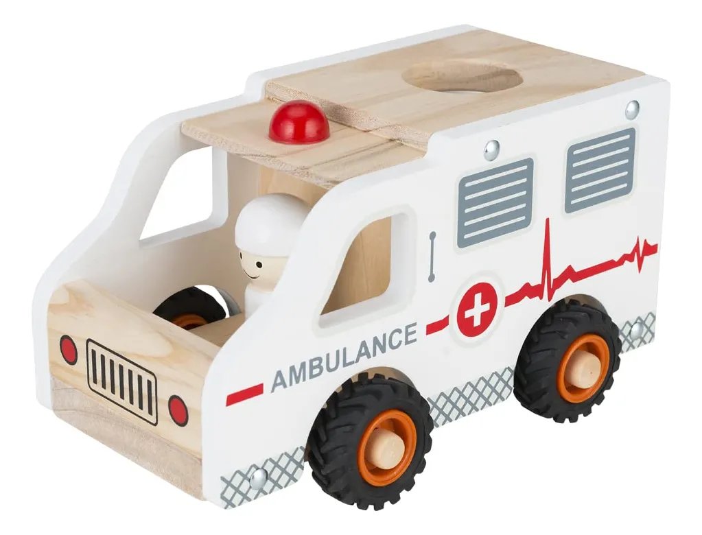 Carro Ambulancia de Madera Juguete Educativo para Niños - Juguete de Ensamblaje Didáctico, Fomenta la Imaginación y Habilidades Manuales