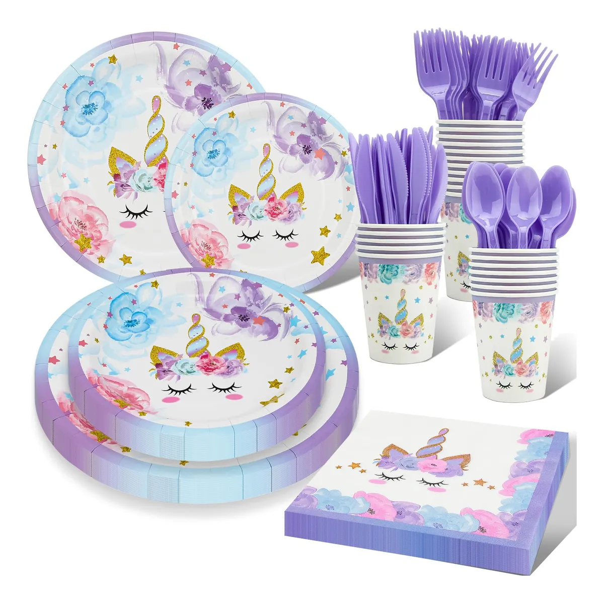 Decoración Fiesta Cumpleaños Unicornio 168 Piezas Vajilla Completa para Niñas - Temática Mágica Unicornio Incluye Platos, Vasos, Servilletas y Más