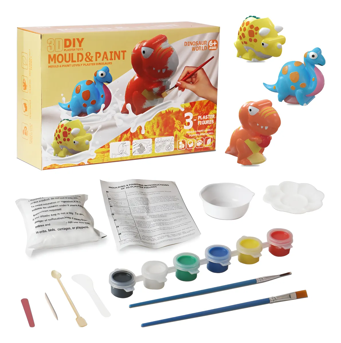 Juego 19 Figuras de Yeso para Pintar Dinosaurios | Kit Manualidades Creativas para Niños y Adultos | Material Didáctico Divertido