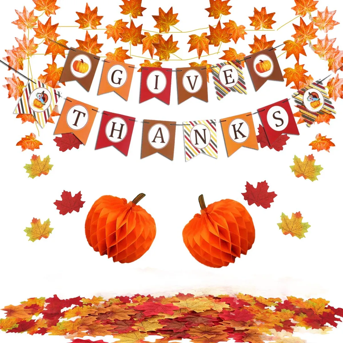 Banner Colgante De Otoño Agradecimiento 182x30 Cm - Decoración Festiva "Orange 2" para Celebraciones y Hogar