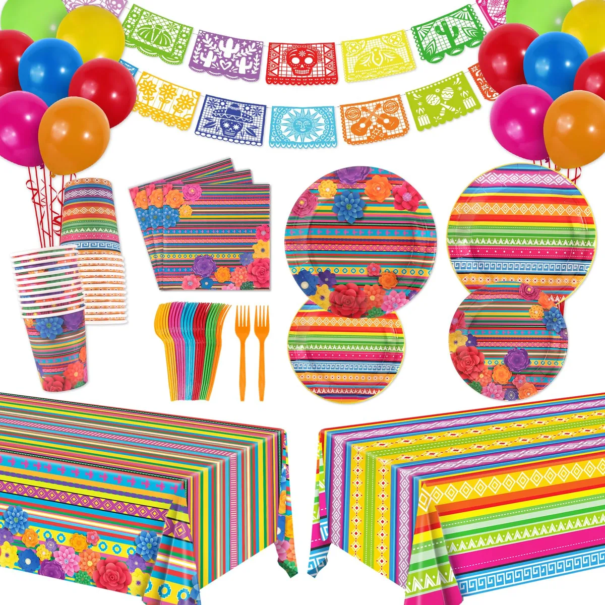 Juego Completo de Suministros para Fiesta Mexicana 24 Piezas - Diseño Festivo Único, Ideal para Celebraciones Temáticas y Decoración Divertida