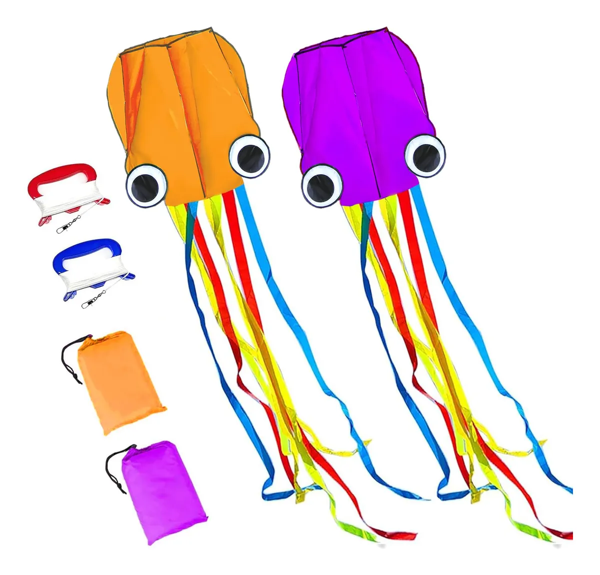 Cometa Octopus Colorido 2 Piezas Fácil De Volar 71 X 402 Cm - Divertido Juego Exterior para Niños y Adultos - Diseño Aerodinámico Resistente