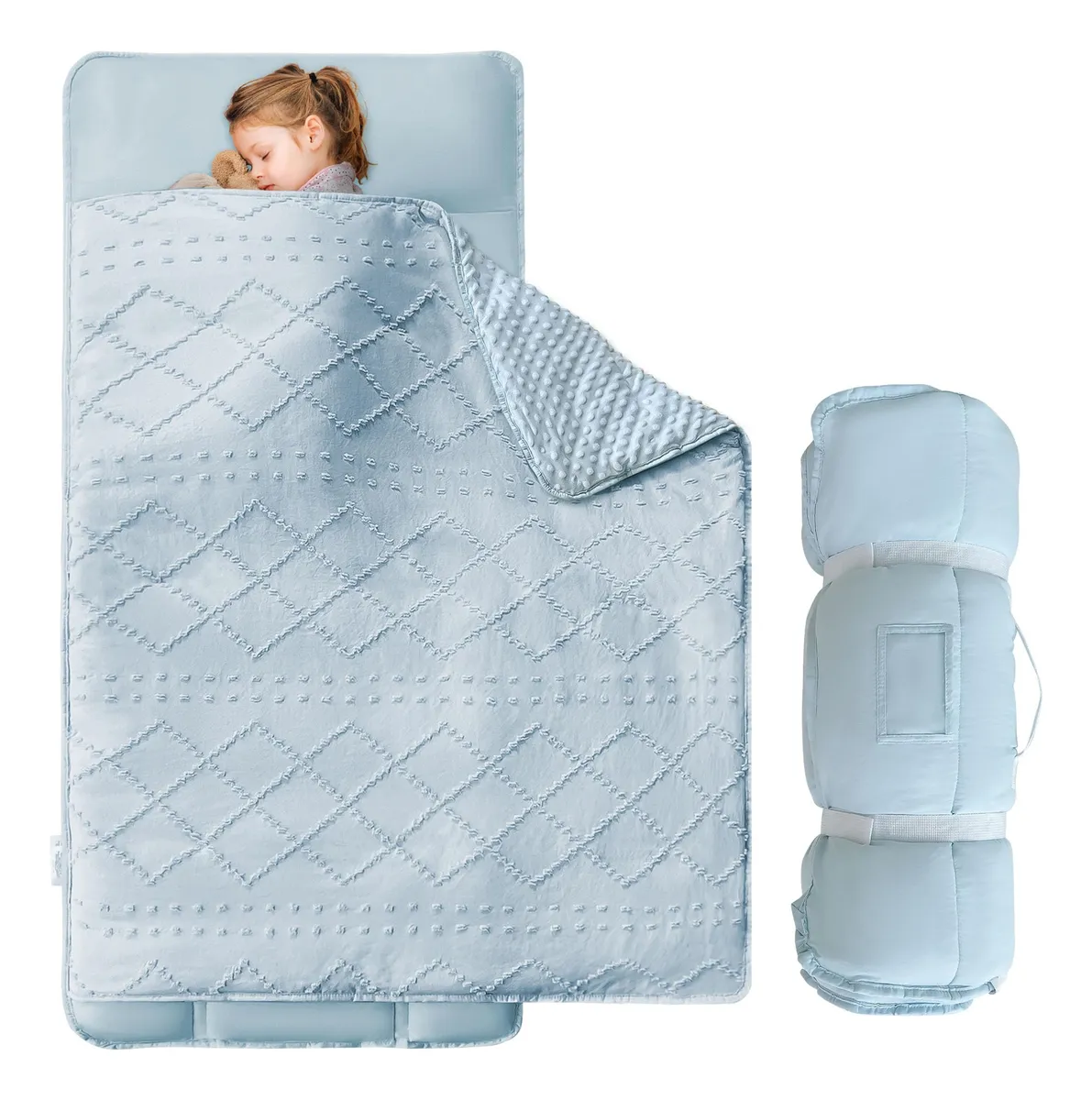 Alfombrilla De Siesta Para Guardería Con Almohada Extraíble Azul - Comodidad y Soporte para tu Bebé | Ideal para Siestas y Descanso Tranquilo