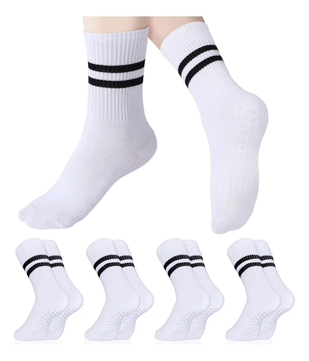 4 Pares Calcetines Antideslizantes Pilates Mujer Diseño Tela Talla Única - Agarre Seguro para Yoga y Ejercicio en Casa