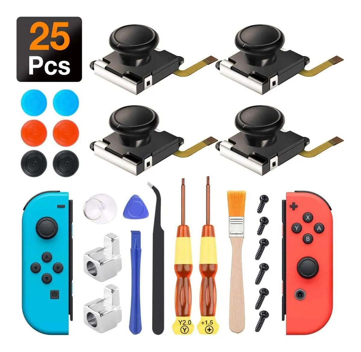 4 Joysticks Analógicos de Reemplazo para Nintendo Switch Lite (25 Pines) - Kit de Reparación Profesional para Mando Izquierdo/Derecho