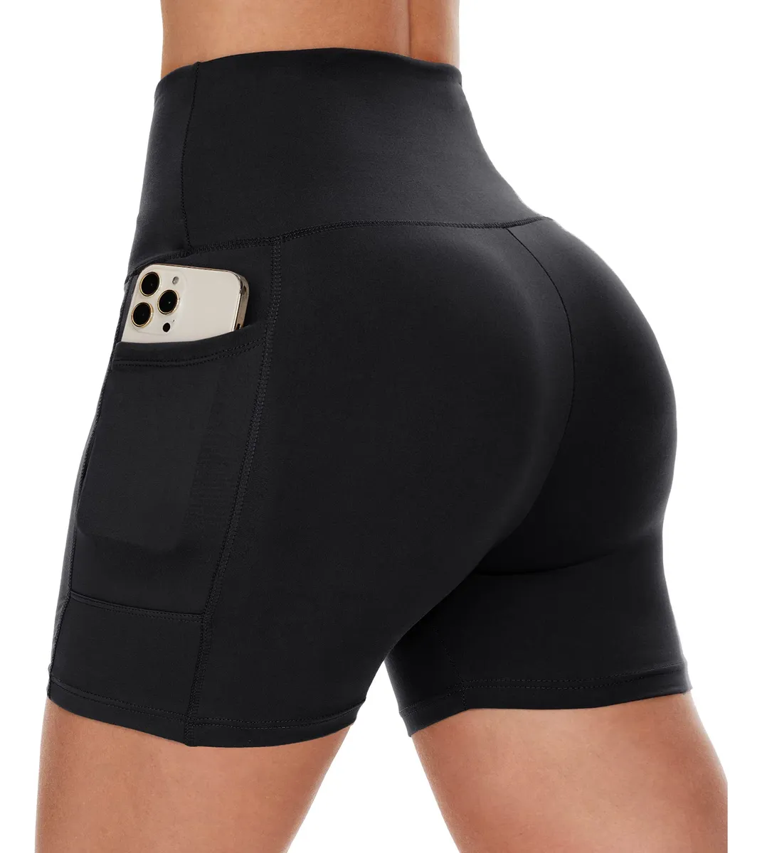 Pantalones Cortos Mujer Cintura Alta Con Bolsillos Color - Estilo Motociclista Moderno y Cómodo para Uso Diario y Eventos Casuales