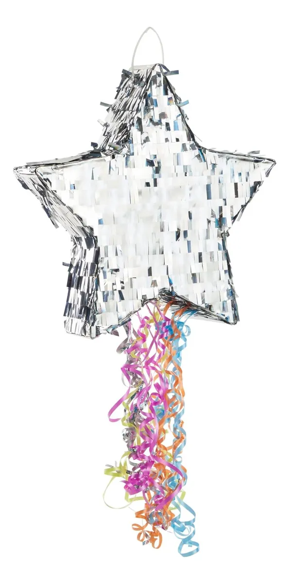 Cadena para Piñata Estrella Plata - Fiesta Cumpleaños Personalizable con Nombre - Accesorio Celebración Brillante y Elegante