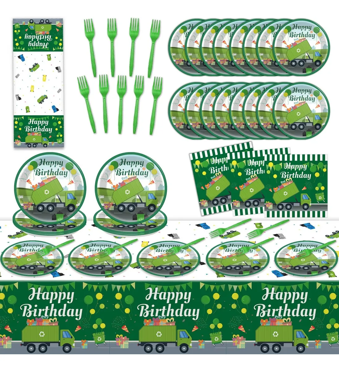 Camión de Basura Completo para Fiestas de Cumpleaños: Vajilla Desechable Temática, Incluye Platos, Vasos y Servilletas para Celebraciones Divertidas