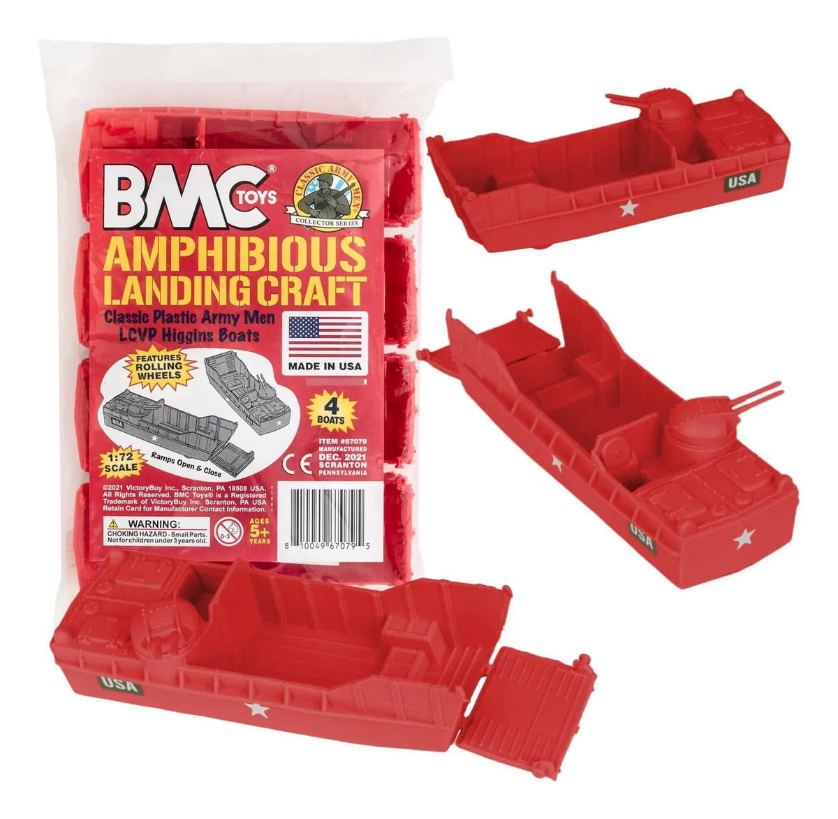 Bote De Desembarco Militar Rojo 4 Piezas - Juguete Plástico para Niños | Set Recreativo Coleccionable