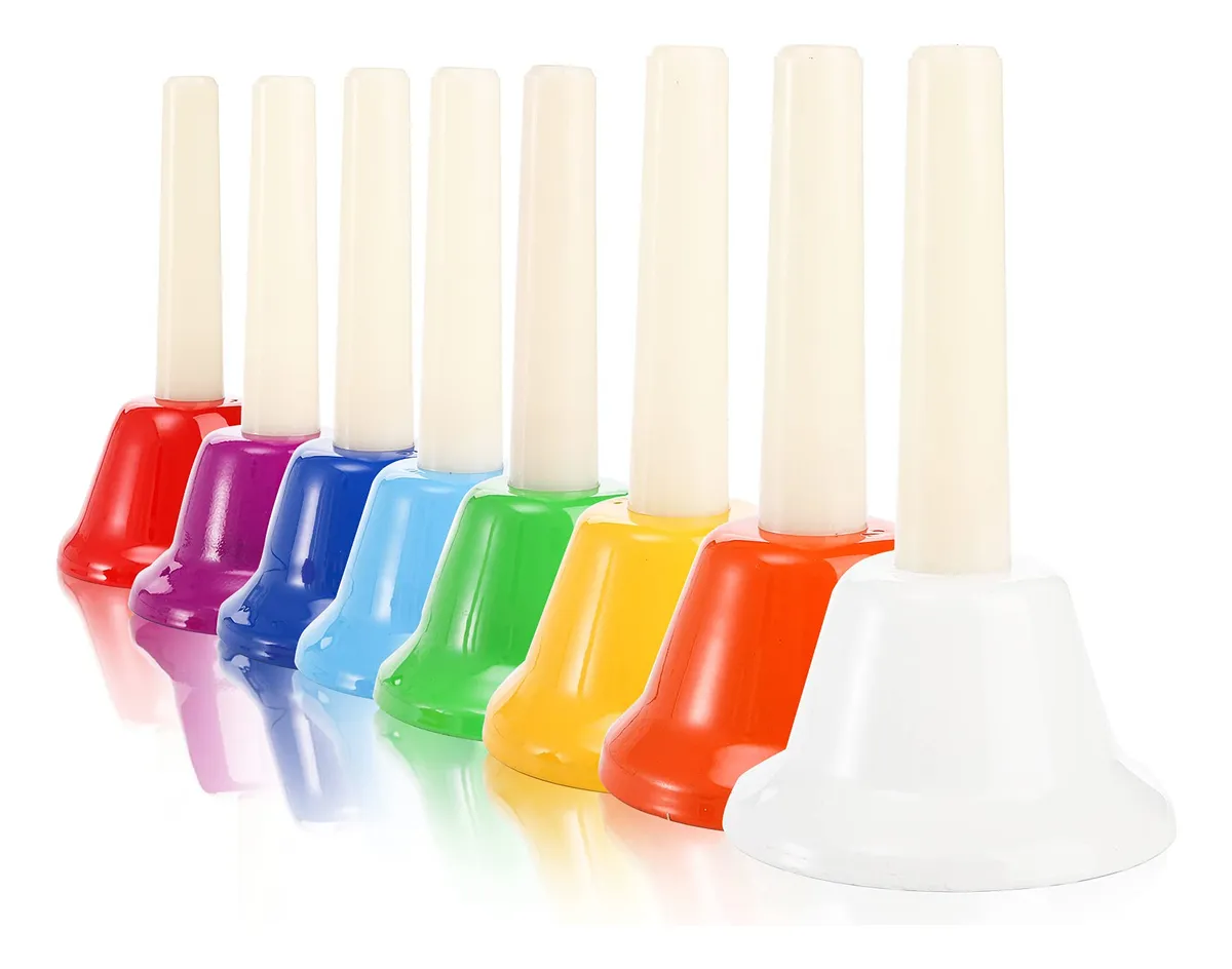 Campanas de Mano Metálicas Infantiles de 8 Notas - Instrumento Musical Educativo y Divertido para Niños - Fácil de Usar, Colores Vibrantes, Material Duradero