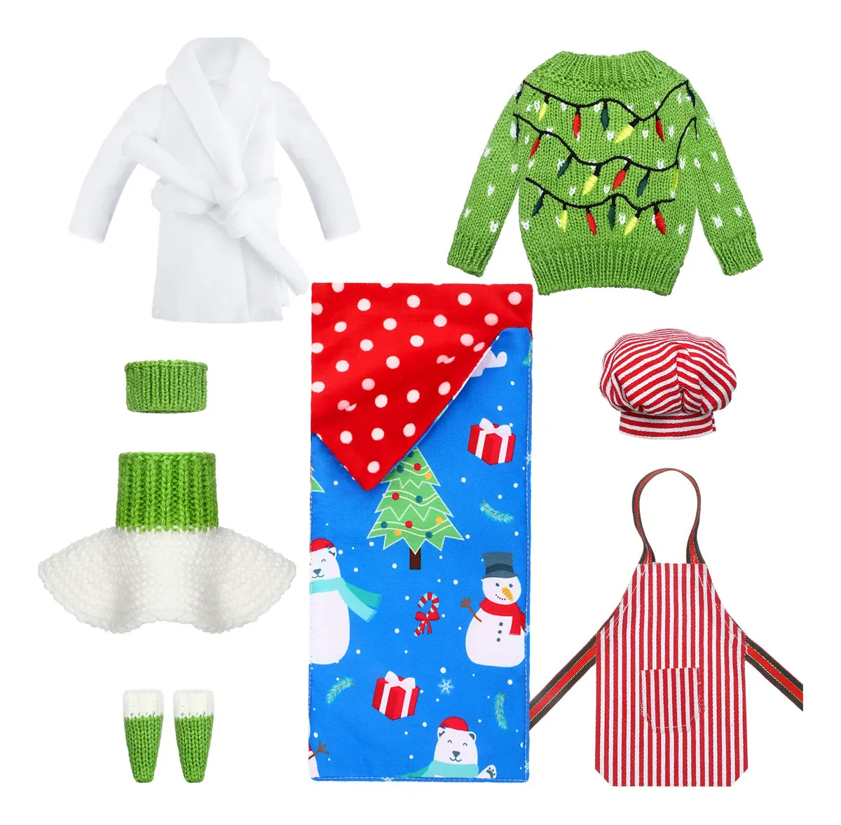 Set de 9 Accesorios de Elfo Navideño para Muñecas - Disfraces Festivos Set de 9 Accesorios de Elfo Navideño para Muñecas - Disfraces Festivos