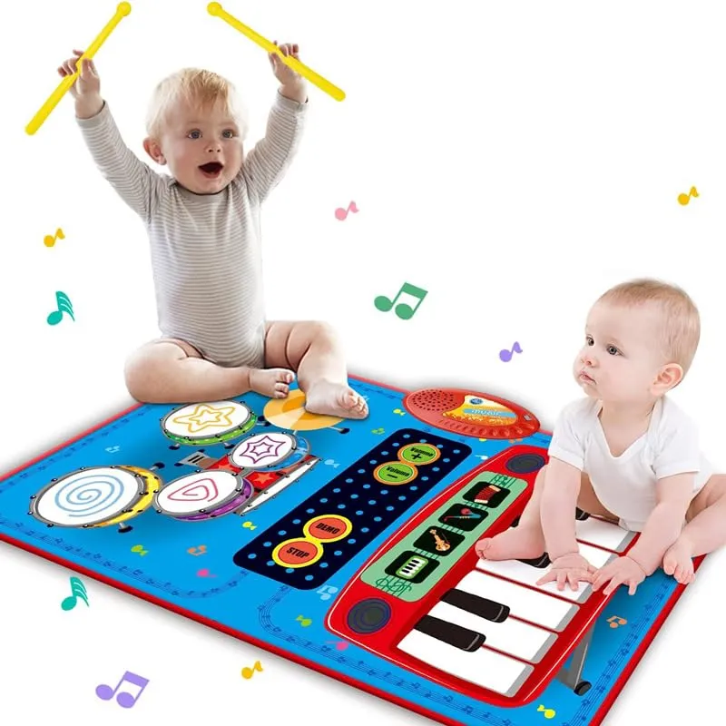 Alfombrilla Musical de Piano Plegable para Niños - ¡Diversión y Aprendizaje con 7 Sonidos Integrados! Ideal para desarrollar la coordinación y creatividad musical. Fácil de almacenar y transportar. Color Azul.