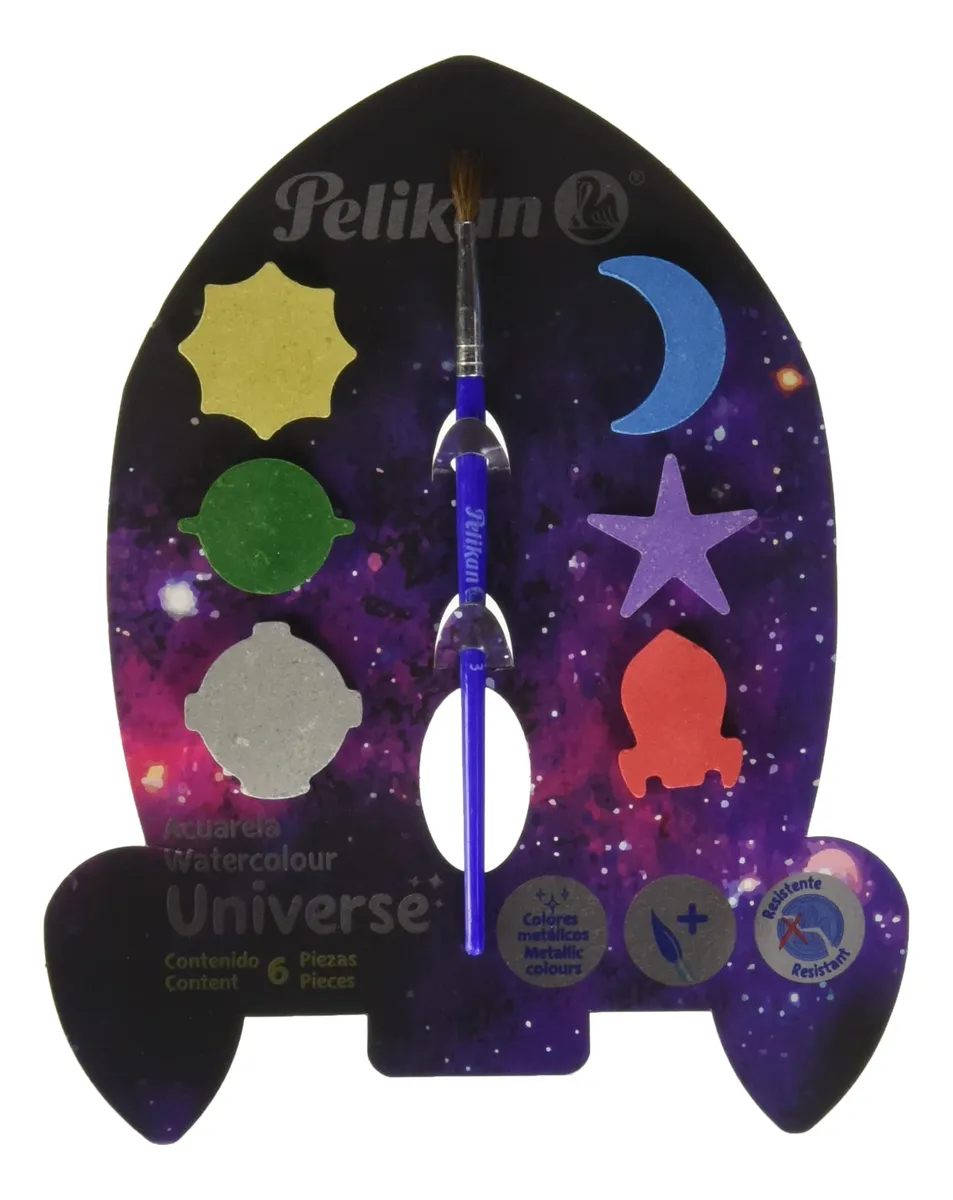 Acuarela Universo Pelikan con 6 Pastillas de Colores Vibrantes: Amarillo, Verde, Gris, Azul, Morado, Rojo para Artistas y Estudiantes Creativos