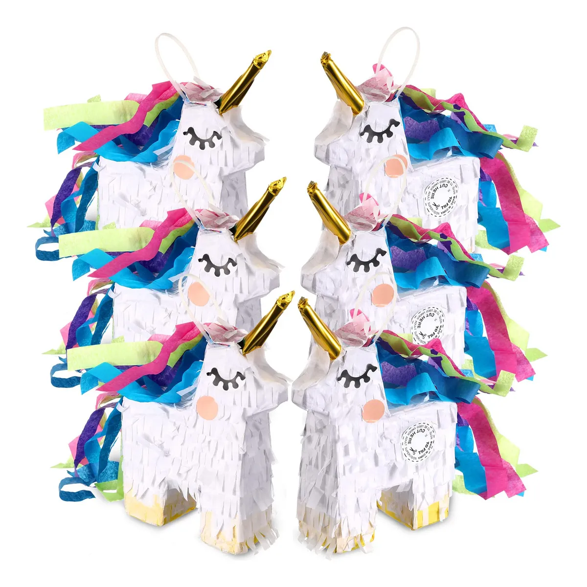 Mini Piñata Unicornio Decoración Fiesta Infantil 6 Piezas 10x18cm, Sorpresa Divertida para Cumpleaños y Eventos