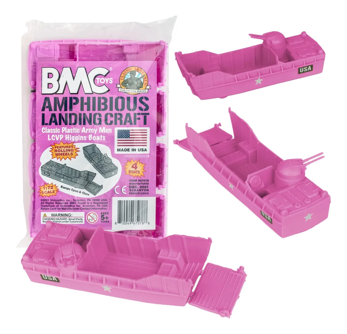 Bote De Desembarco Marx Militar 4 Piezas Plástico Rosa - Juguete Recreativo Resistente para Niños y Coleccionistas - Ideal para Juegos de Acción