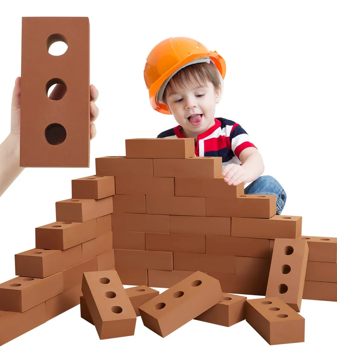 30 Bloques de Construcción de Ladrillos de Espuma para Niños - Set de Juego Educativo Seguro y Divertido, Color Rojo Intenso