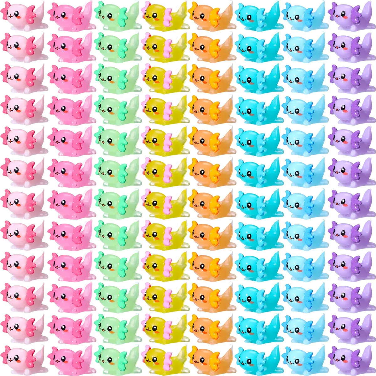 120 Piezas Juguetes Axolotl de Resina para Decoración de Cumpleaños, Fiesta Temática, Adornos Infantiles - Colores Surtidos: Rosa, Verde, Azul Oscuro, Amarillo, Naranja, Morado, Rojo, Azul Claro