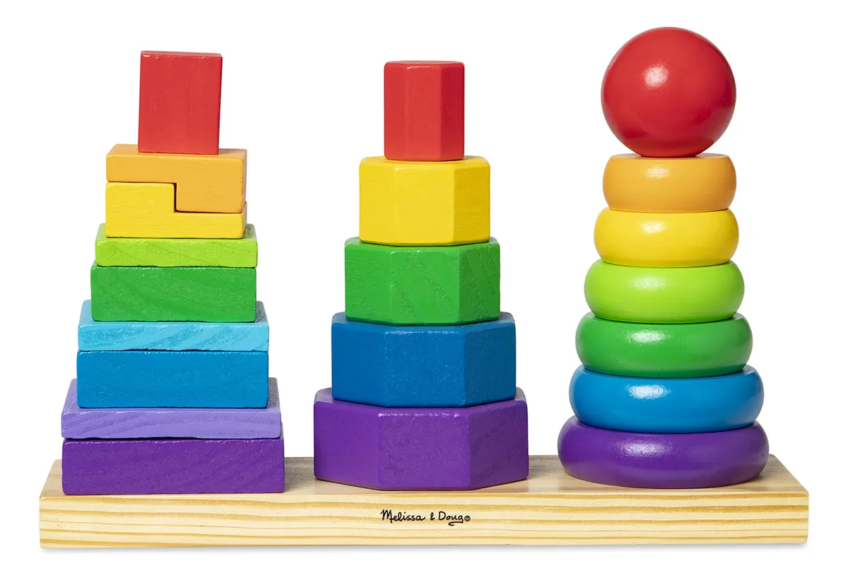 Apilador Geométrico de Madera 25 Piezas - Bloques de Construcción Educativos Multicolor para Niños - Desarrollo Cognitivo y Habilidades Motoras