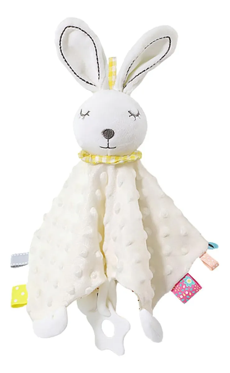 Manta de Apego para Bebé Conejo con Sonajas y Mordedera Suave - Juguete Estimulante para Recién Nacidos - Diseño Lindo y Seguro para Niños Pequeños