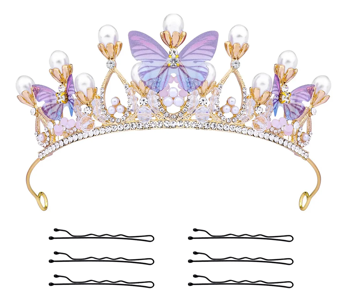 Corona de Mariposas Tiara Diadema con Perlas - Accesorio Elegante para Cosplay, Fiestas y Eventos Especiales - Color Vibrante - Adorno para el Cabello