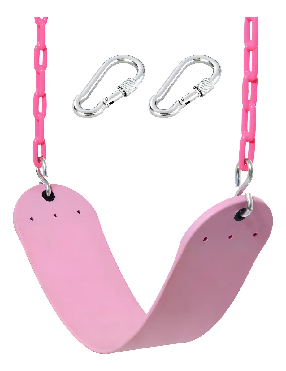 Asiento de Columpio de Plástico Rosa para Patio con Cadena Resistente - Duradero y Seguro para Niños y Adultos - Estilo Moderno para tu Jardín