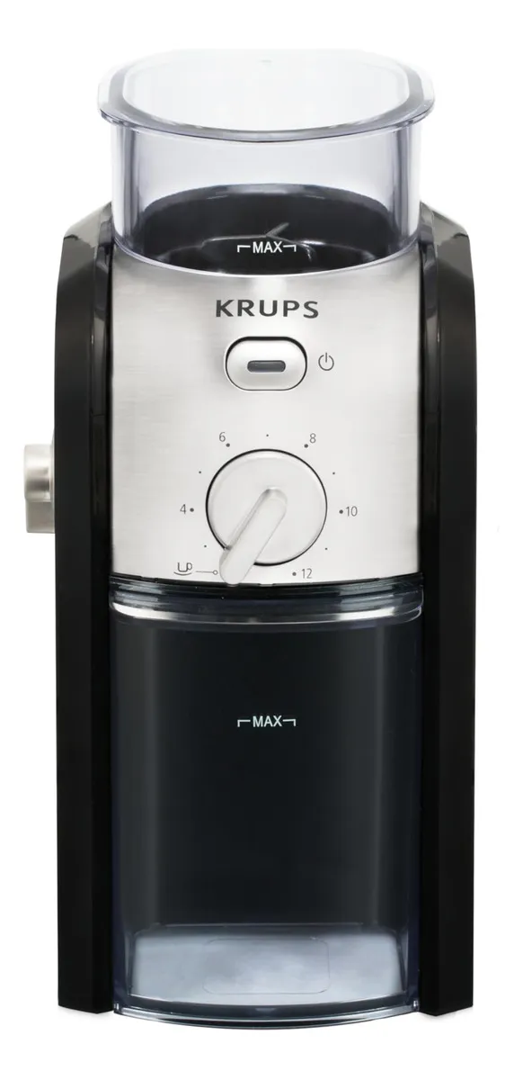 Molinillo de Café Eléctrico Krups Negro y Metal con 17 Ajustes de Molienda para Espresso, Filtro y Más - Cafetera Profesional y Doméstica