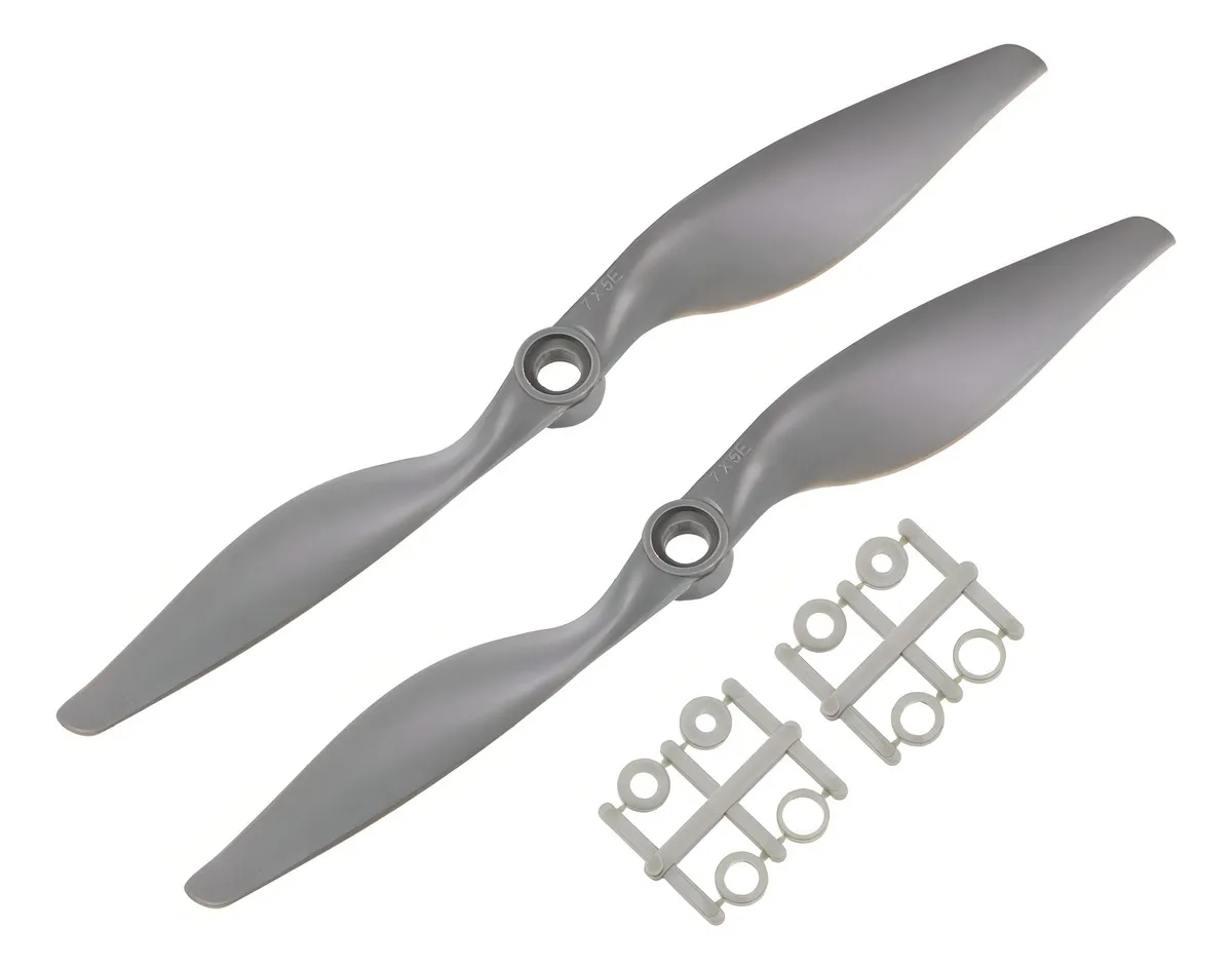 Hélices RC de Nylon Gris para Avión Juguete – Repuesto de 2 Piezas con Diámetro de 17.78 cm (7 Pulgadas) – Mejora el Rendimiento y Vuelo de tu Modelo Rc