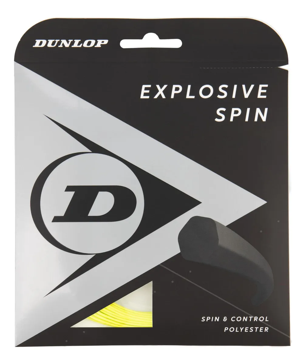 Cuerda de Tenis Dunlop Explosive Spin 16g Amarillo - Potencia y Efecto para Jugadores Exigentes - Calibre 1.30mm - Poliéster de Alto Rendimiento