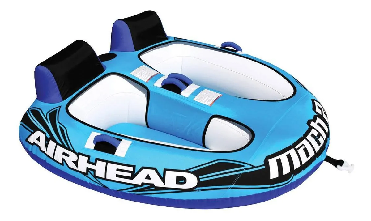 Airhead Mach Tubo Remolcable Inflable Azul Patchwork para Barco | Divertido y Resistente para Deportes Acuáticos en Familia | Diseño Seguro y Cómodo | Ideal para 1-2 Personas | Calidad Premium